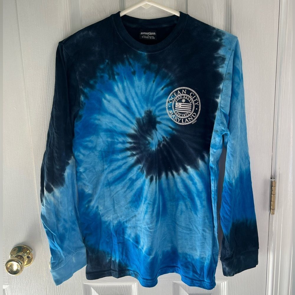 Ocean City Maryland Womens Small Blue Tie Dye Long Sleeve Cotton Shirt
